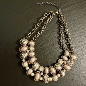Stunning Statement Necklace Silver Gold Tone Metallic Accents Adjustable Clasp